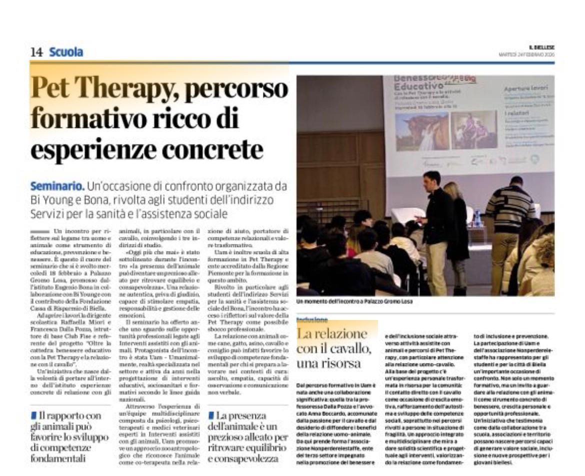 Biella: seminario IIS Bona esplora il valore educativo e professionale della Pet Therapy con UAM